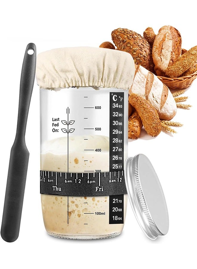 Garlo Sourdough Starter Jar, Sourdough Starter Kit with Date Marked Feeding Band, Thermometer, Cloth Cover & Metal Lid, Reusable Sourdough Bread Baking Supplies, Home Baking Supplies - Image 1