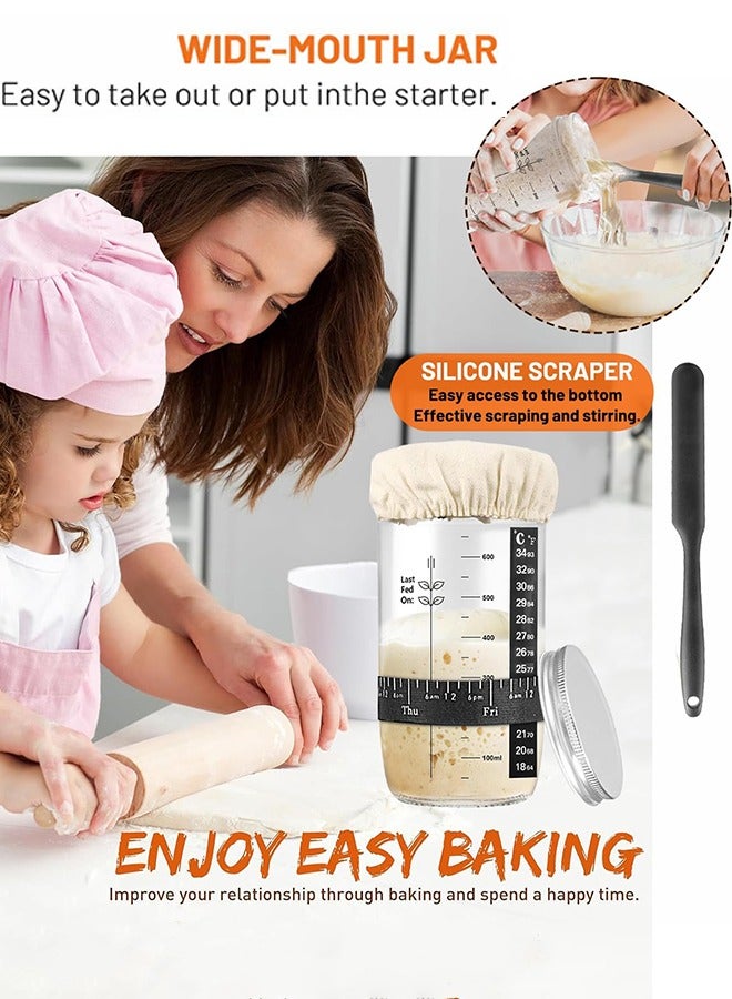 Garlo Sourdough Starter Jar, Sourdough Starter Kit with Date Marked Feeding Band, Thermometer, Cloth Cover & Metal Lid, Reusable Sourdough Bread Baking Supplies, Home Baking Supplies - Image 5