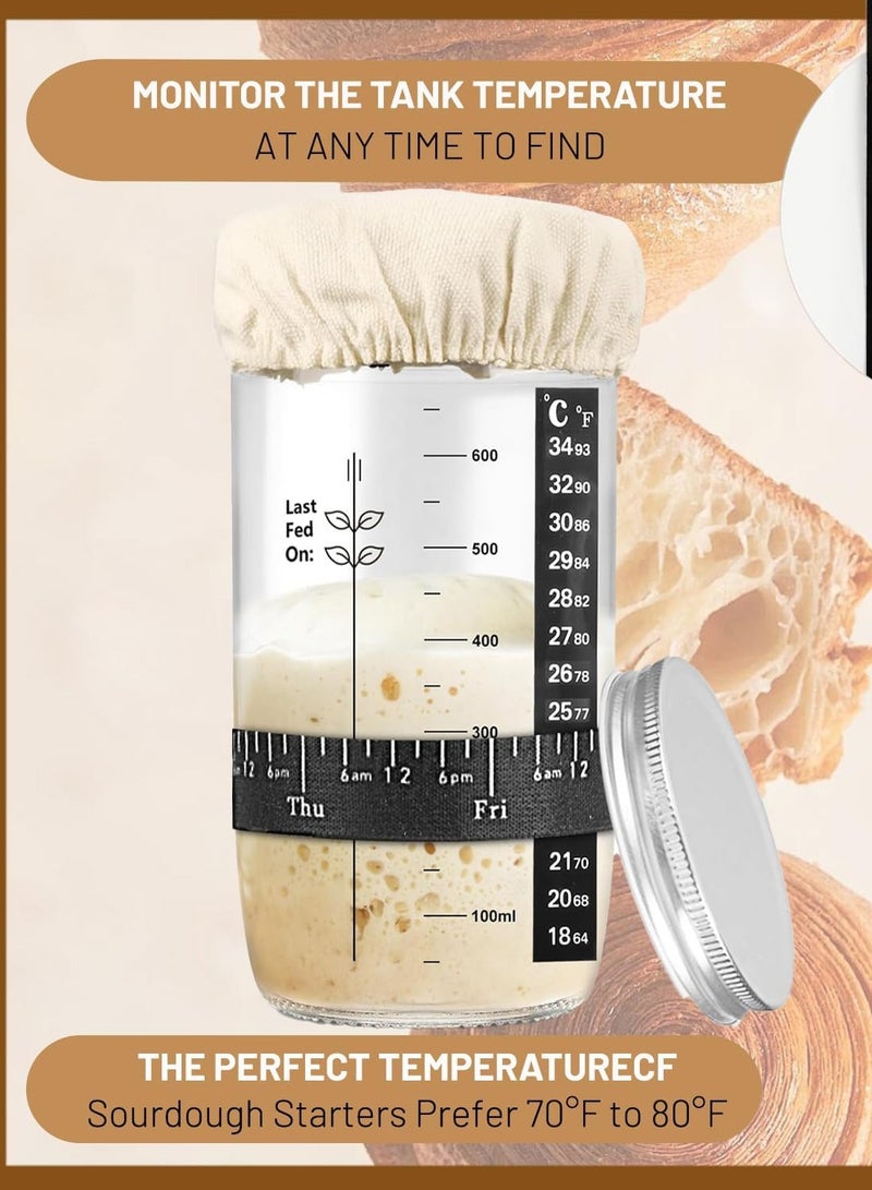 Garlo Sourdough Starter Jar, Sourdough Starter Kit with Date Marked Feeding Band, Thermometer, Cloth Cover & Metal Lid, Reusable Sourdough Bread Baking Supplies, Home Baking Supplies - Image 3