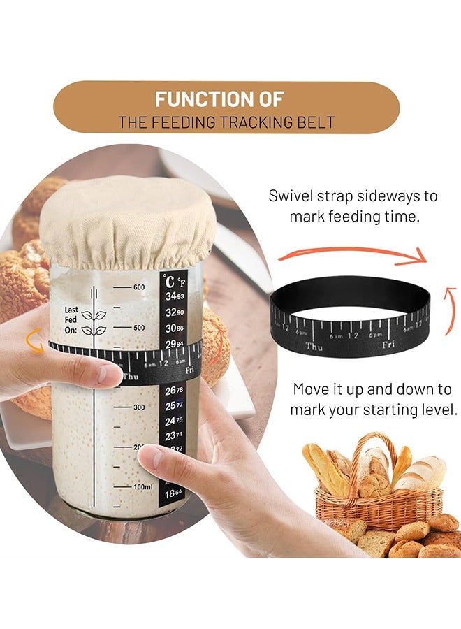 Garlo Sourdough Starter Jar, Sourdough Starter Kit with Date Marked Feeding Band, Thermometer, Cloth Cover & Metal Lid, Reusable Sourdough Bread Baking Supplies, Home Baking Supplies - Image 4