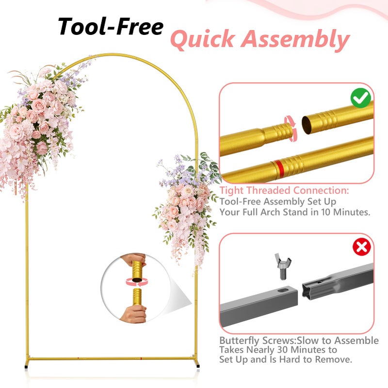 EMART Metal Arch Backdrop Stand Set of 3 (7.2FT/6.6FT/6Ft) Wedding Arch Frame with 12 Ground Nails/6 Water Bags, Arched Backdrop Stand for Wedding Birthday Party Baby Shower Graduation Festival Decor - Image 2