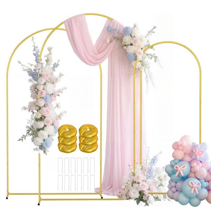 EMART Metal Arch Backdrop Stand Set of 3 (7.2FT/6.6FT/6Ft) Wedding Arch Frame with 12 Ground Nails/6 Water Bags, Arched Backdrop Stand for Wedding Birthday Party Baby Shower Graduation Festival Decor - Image 1
