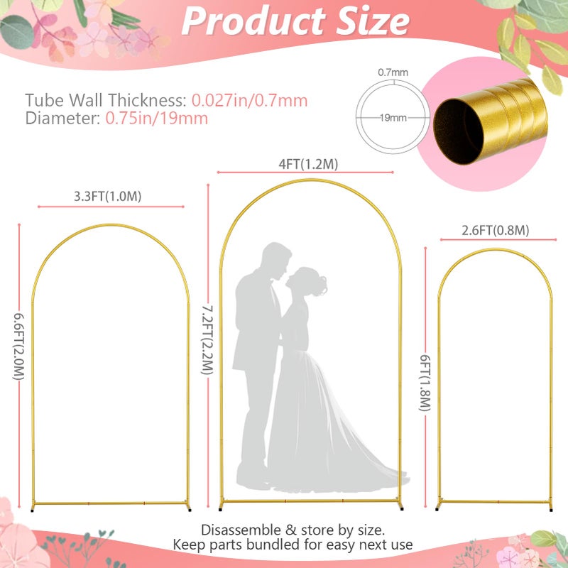 EMART Metal Arch Backdrop Stand Set of 3 (7.2FT/6.6FT/6Ft) Wedding Arch Frame with 12 Ground Nails/6 Water Bags, Arched Backdrop Stand for Wedding Birthday Party Baby Shower Graduation Festival Decor - Image 5