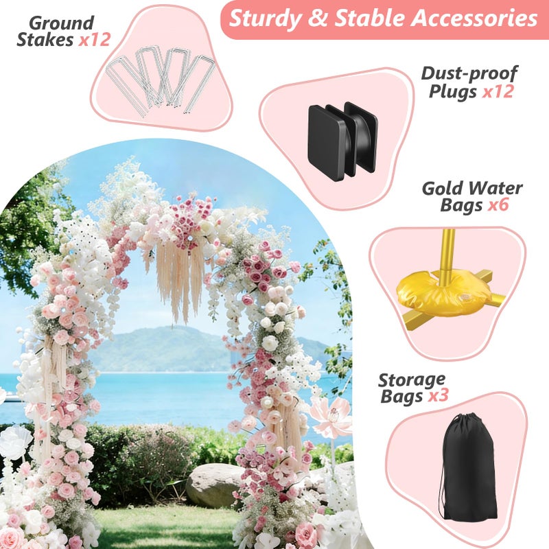 EMART Metal Arch Backdrop Stand Set of 3 (7.2FT/6.6FT/6Ft) Wedding Arch Frame with 12 Ground Nails/6 Water Bags, Arched Backdrop Stand for Wedding Birthday Party Baby Shower Graduation Festival Decor - Image 4