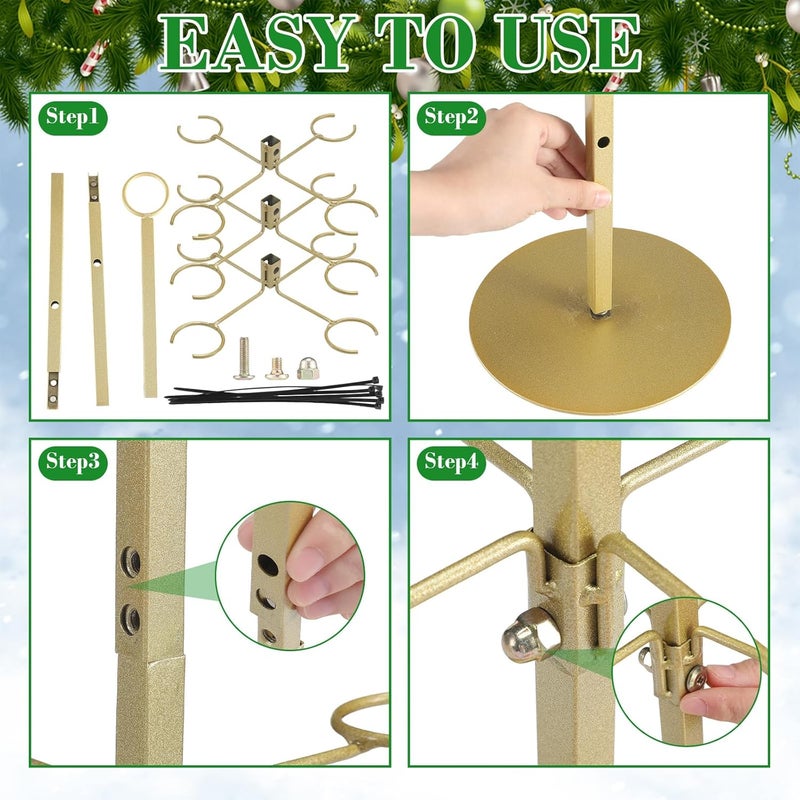 Funnymoom Christmas Cocktail Tree Stand with 3 Green Rattan and Bow, 3 Tier 12 Holders Gold Tree Tower Stand for Drink for Champagne Martini Cup for Xmas Wedding Bridal Showers Party - Image 3