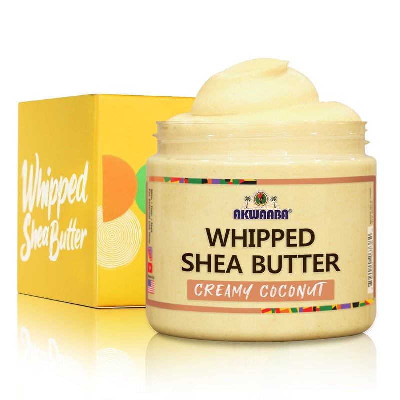 AKWAABA Yellow Whipped Shea Butter (Creamy Coconut) - Nourishes, Moisturizes & Soothes | Pure Shea Butter | No Dyes & Parabens | 12 oz / 340 g