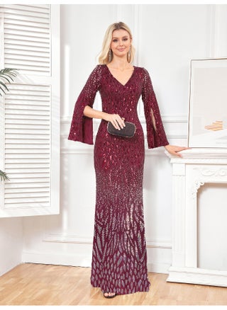 Elegant Burgundy Sequin Gown, Gradient Design & Flared Sleeves, Formal Evening Dress - pzsku/Z8479201B9C026120211AZ/45/1746226886/1e81e23d-86bc-4d21-a4de-251740554af9