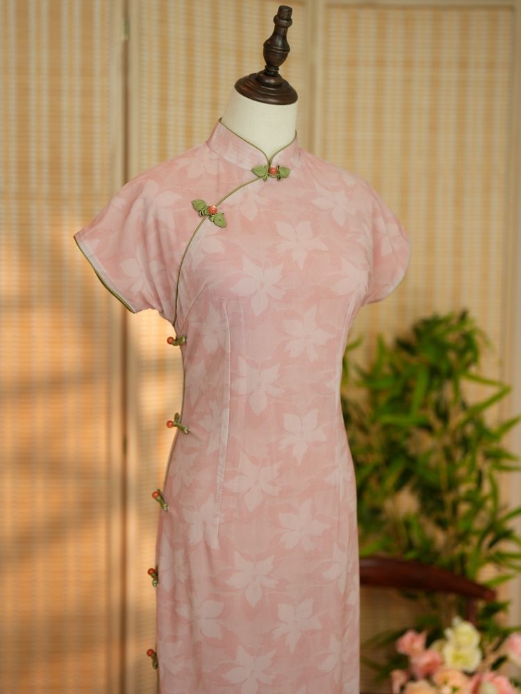 Eroded Bone Cheongsam Long Young Summer Summer Simple Pink Summer Elegant Wear... - Image 3
