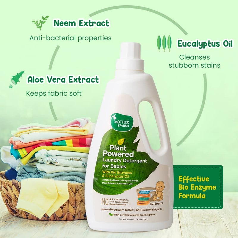 Mother Sparsh Baby Laundry Liquid Detergent (Powered by Plants) with Bio - Enzymes and Eucalyptus Oil, 1l - Image 3