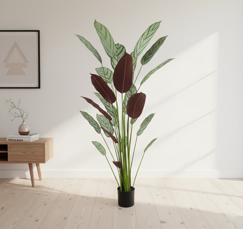 شاربدو شجرة كالاثيا صناعية بشعيرات اصطناعية ارتفاع 180 سم مع أوراق واقعية، شجرة مزيفة موضوعة في وعاء تحاكي الطبيعة لتزيين المنزل أو المكتب أو غرفة المعيشة أو الشرفة، شجرة كبيرة اصطناعية للديكور وأعمال DIY - Image 1