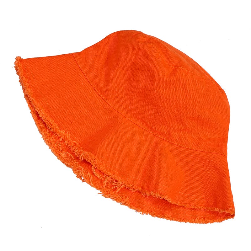boderier Sun Hats for Women Summer Casual Wide Brim Cotton Bucket Hat Beach Vacation Travel Accessories (Orange) - Image 4