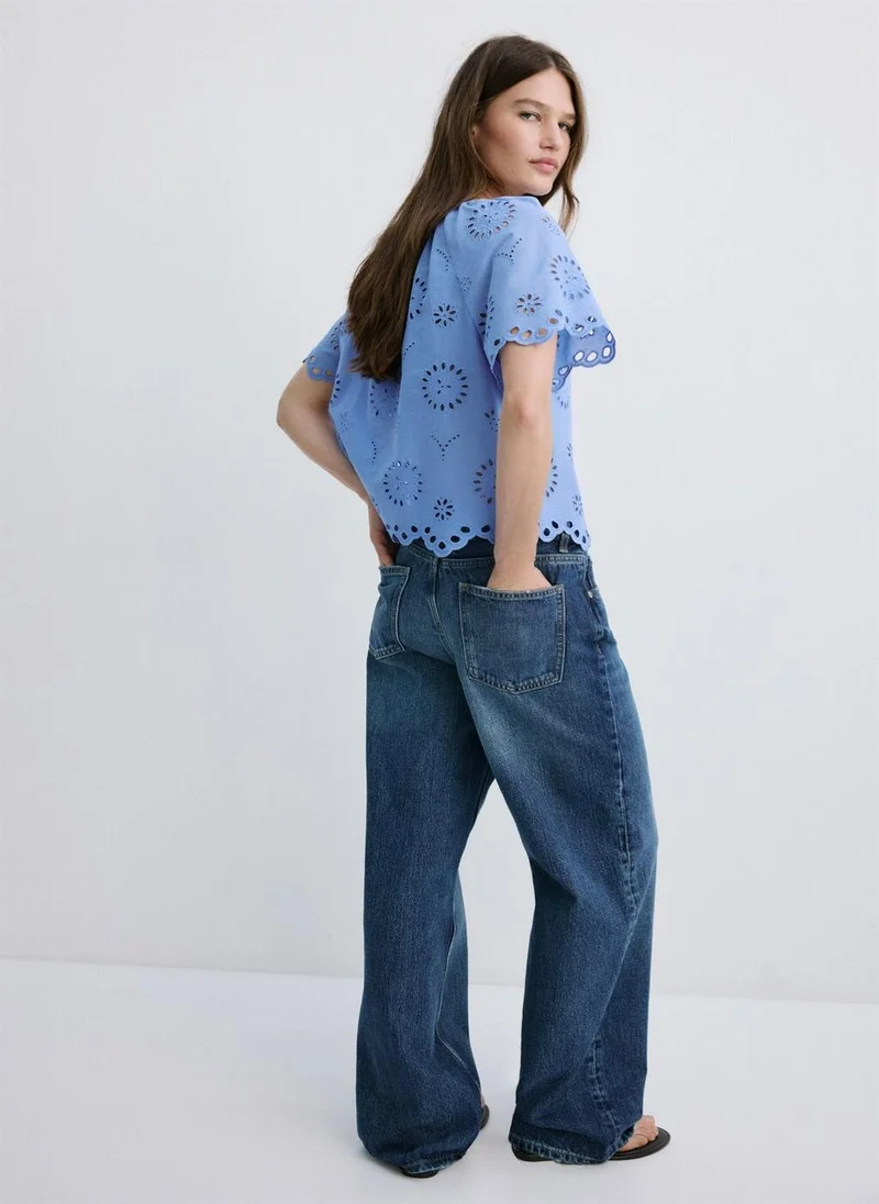 مانجو 100% cotton blouse with openwork embroidery