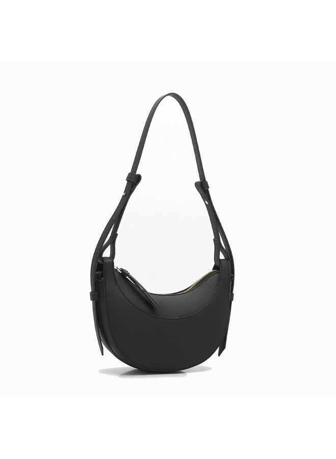Half Moon Bag Adjustable Shoulder Strap Crossbody Shoulder Bag Women Crescent Bag Three-use Underarm Bag-Colour:Black  - Image 2