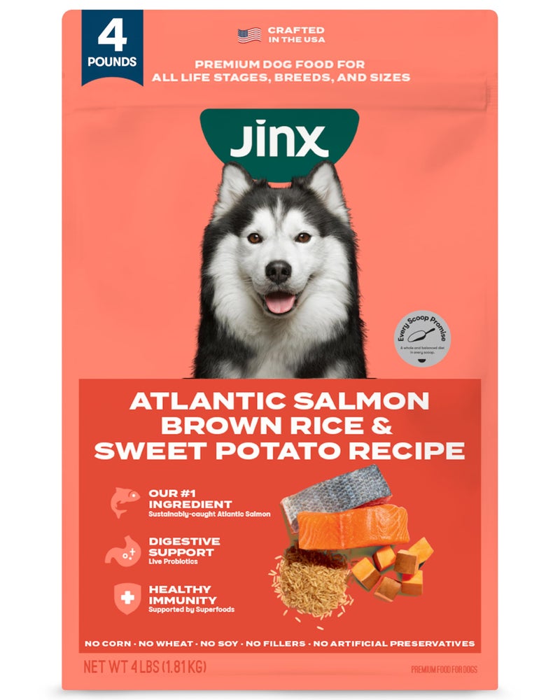 Jinx Premium Dry Dog Food, for All Life-Stages - Real Salmon, Brown Rice & Sweet Potato Kibble with Superfoods for Immune Support & Probiotics for Digestive Support - No Fillers â€“ 4lb - Image 1