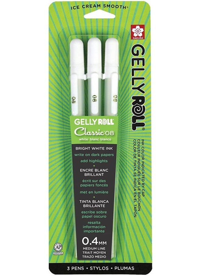 SAKURA 37488 Gelly Roll Classic 08 (Medium Pt.) 3 Pack Pen, White  - Image 1