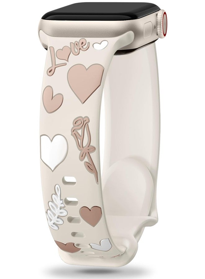 Witzon Cute Floral Band Compatible with Apple Watch Bands for Women 40mm 41mm 42mm 38mm 44mm 45mm 46mm 49mm, Engraved Flower Soft Silicone Dressy Strap for iWatch Series 11 10 9 8 7 6 5 4 SE 3 2 1 - Image 1