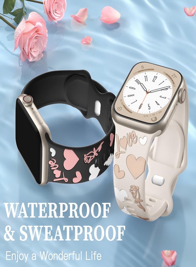 Witzon Cute Floral Band Compatible with Apple Watch Bands for Women 40mm 41mm 42mm 38mm 44mm 45mm 46mm 49mm, Engraved Flower Soft Silicone Dressy Strap for iWatch Series 11 10 9 8 7 6 5 4 SE 3 2 1 - Image 5
