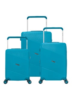 Effortless Travel with Our Sleek 3-Piece Polypropylene Wide Handle Spinner Luggage Set BLUE