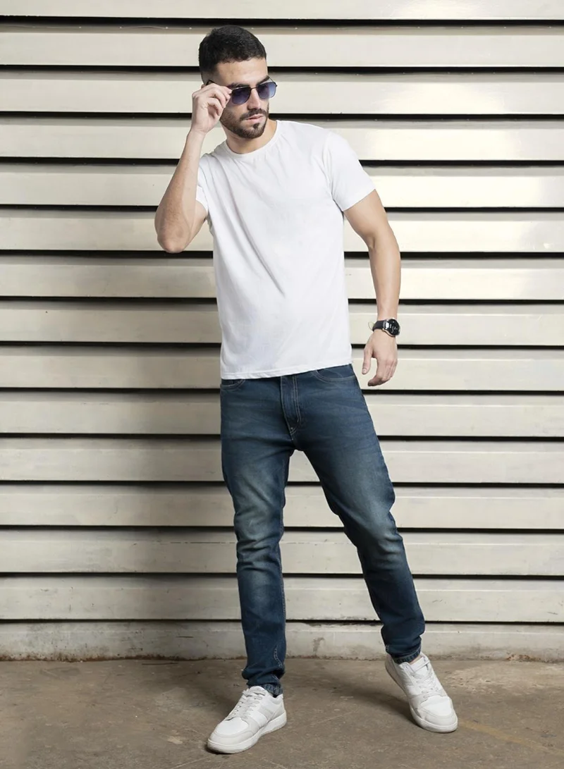 HIGH STAR Indigo Tapered Fit Light Fade Cotton Jeans for Men, 100% Cotton