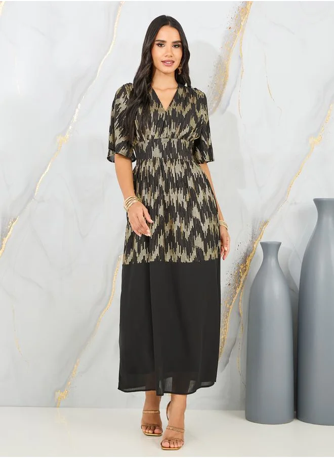 Styli Foil Print A-Line Maxi Dress