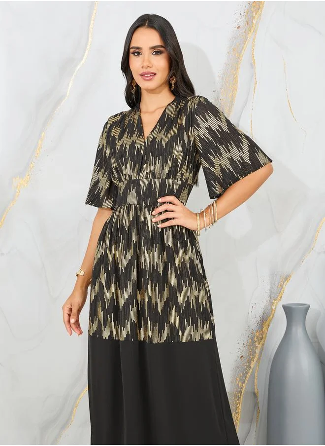 Styli Foil Print A-Line Maxi Dress