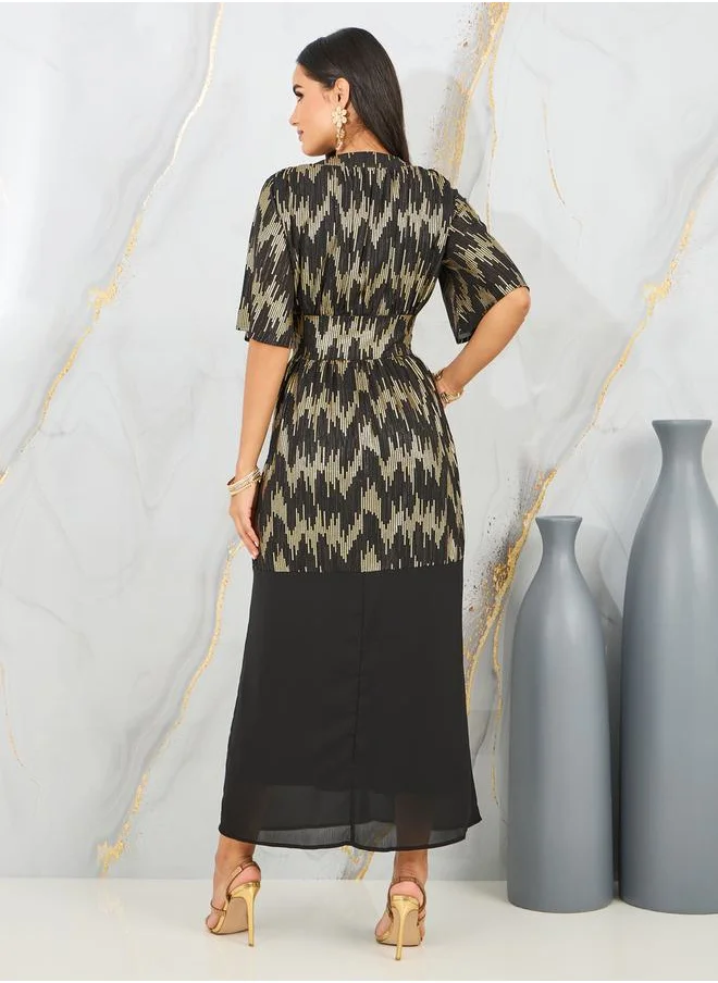 Styli Foil Print A-Line Maxi Dress