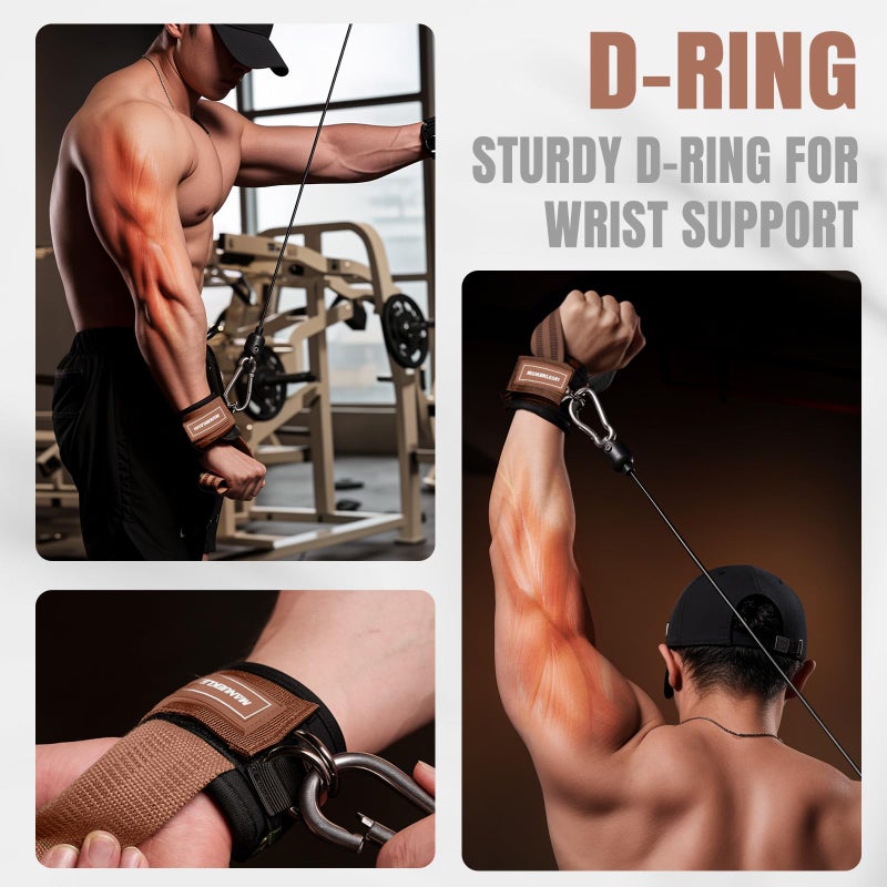 M MANUEKLEAR MANUEKLEAR Non-Slip Wrist Straps for Weightlifting Deadlifting, Gym Lifting Straps with D Rings for Cable Machine Workout, 10mm Neoprene Padded Weight lifting Wrist Wraps for Men Women (Brown, M (6.3-7.5inch)) - Image 5