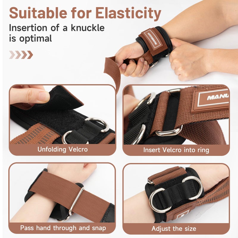 M MANUEKLEAR MANUEKLEAR Non-Slip Wrist Straps for Weightlifting Deadlifting, Gym Lifting Straps with D Rings for Cable Machine Workout, 10mm Neoprene Padded Weight lifting Wrist Wraps for Men Women (Brown, M (6.3-7.5inch)) - Image 3