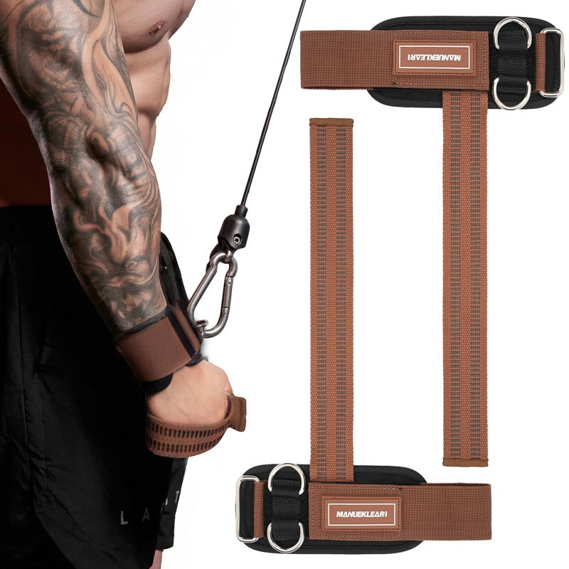 M MANUEKLEAR MANUEKLEAR Non-Slip Wrist Straps for Weightlifting Deadlifting, Gym Lifting Straps with D Rings for Cable Machine Workout, 10mm Neoprene Padded Weight lifting Wrist Wraps for Men Women (Brown, M (6.3-7.5inch)) - Image 1