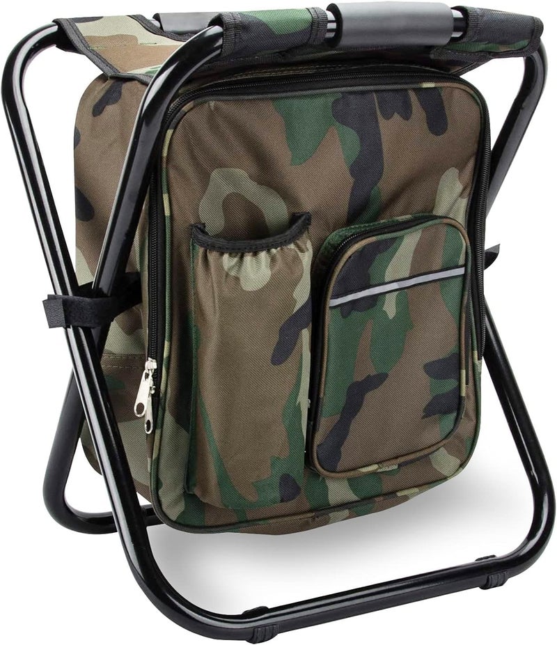 Kikerike Folding Stool Backpack Insulated Cooler Bag, Collapsible Camping Hunting Fishing Multifunction Chair with Front Pocket and Bottle Pocket for Outdoor Events, Hiking, Travel, Beach - Image 1
