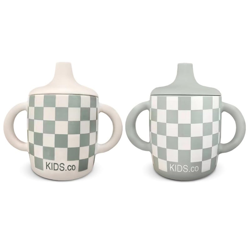 KIDSco Silicone Sippy Cups 2 Pack Soft Spout Easy Grip Handles for Babies 6 months Plastic Free Toxic Free Silicone LeakResistant Dishwasher Safe Checkers - Image 2