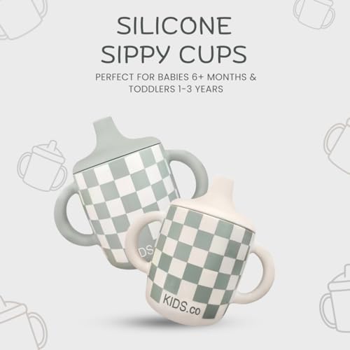 KIDSco Silicone Sippy Cups 2 Pack Soft Spout Easy Grip Handles for Babies 6 months Plastic Free Toxic Free Silicone LeakResistant Dishwasher Safe Checkers - Image 3