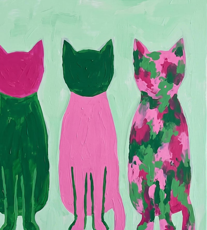 TNESSENTIAL Colorful Cat Print – Pink And Green Wall Art, Maximalist Room Decor, Abstract Feline Poster, Pop Art Cats, Preppy Animal Artwork - Image 2