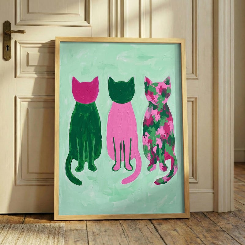 TNESSENTIAL Colorful Cat Print – Pink And Green Wall Art, Maximalist Room Decor, Abstract Feline Poster, Pop Art Cats, Preppy Animal Artwork - Image 4