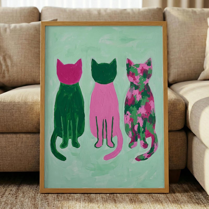 TNESSENTIAL Colorful Cat Print – Pink And Green Wall Art, Maximalist Room Decor, Abstract Feline Poster, Pop Art Cats, Preppy Animal Artwork - Image 5