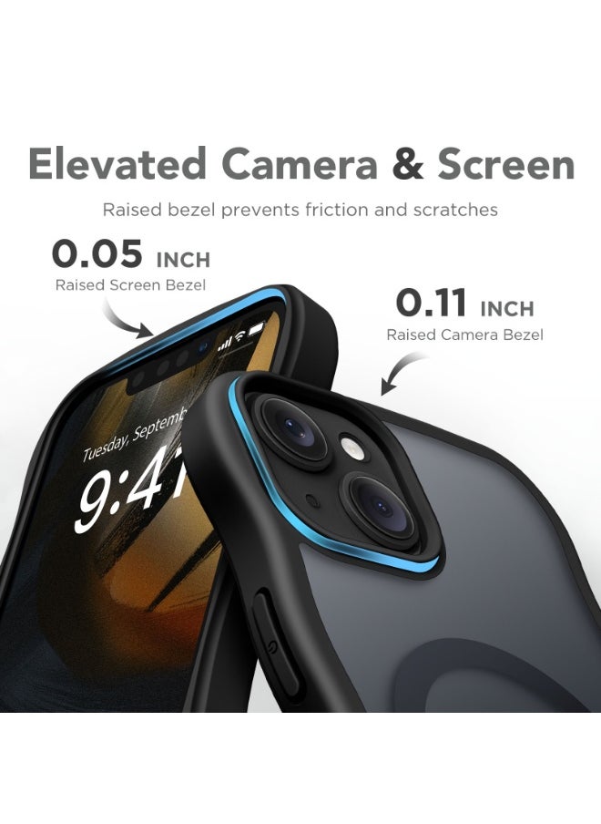 Cute for iPhone 15 Case, Compatible with MagSafe, [Curly Wave Edge] [Full Camera Protection] [14 FT Drop Shockproof Protection] Magnetic Phone Case for 15 6.1 Inch, Black