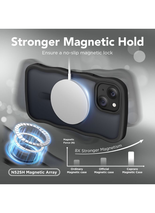 Cute for iPhone 15 Case, Compatible with MagSafe, [Curly Wave Edge] [Full Camera Protection] [14 FT Drop Shockproof Protection] Magnetic Phone Case for 15 6.1 Inch, Black