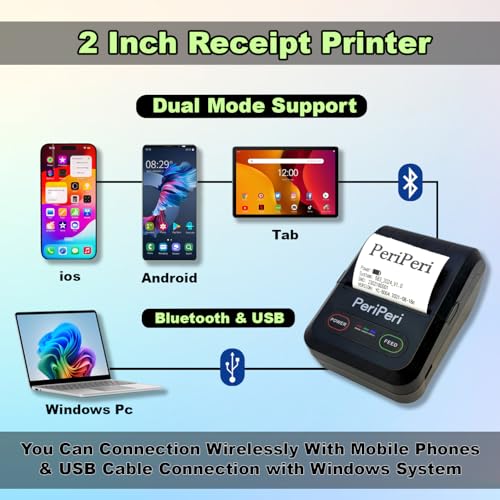 PeriPeri POS58 with Case 2Inch USB+Bluetooth Receipt Printer | Inbuilt 2000 Mah Battery | Inbuilt Beeper | 1 Year Warranty | Compatible with Android, iOS & Windows (Printer with Leather Cover) - Image 2
