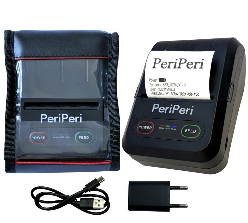 PeriPeri POS58 with Case 2Inch USB+Bluetooth Receipt Printer | Inbuilt 2000 Mah Battery | Inbuilt Beeper | 1 Year Warranty | Compatible with Android, iOS & Windows (Printer with Leather Cover) - Image 1