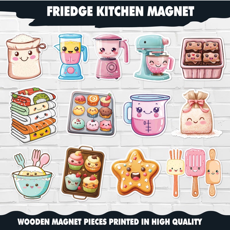 Kawaii Kitchen Collection, Refrigerator Magnet, Magnetic Fridge Decor, Decorative Magnets, Strong Magnet, Magnetic Stickers, Fridge Magnet Set, Cute Refrigerator Magnets, Funny Magnets 13 Pieces - Image 2