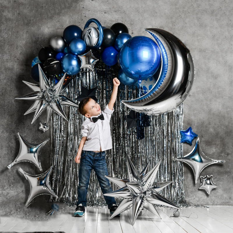 BZIDII 22 Pcs Silver Star Balloons,22/18/10 Inch Star Foil Mylar Balloon,Spike Balloon and Four Pointed Balloons for Party Supplies Christmas Birthday Wedding Photo Booth (Silver) - Image 4
