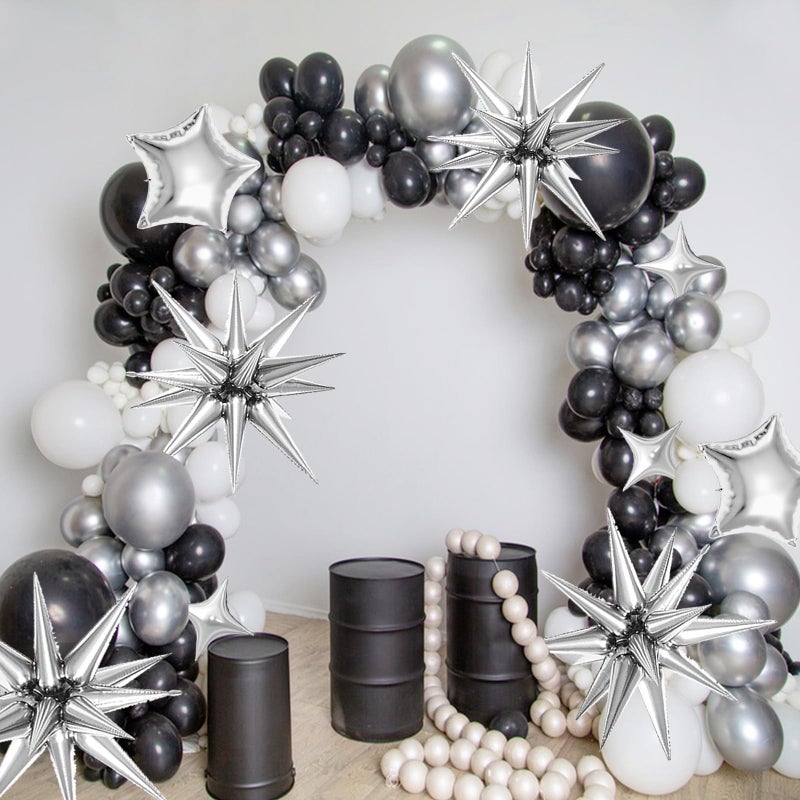 BZIDII 22 Pcs Silver Star Balloons,22/18/10 Inch Star Foil Mylar Balloon,Spike Balloon and Four Pointed Balloons for Party Supplies Christmas Birthday Wedding Photo Booth (Silver) - Image 3