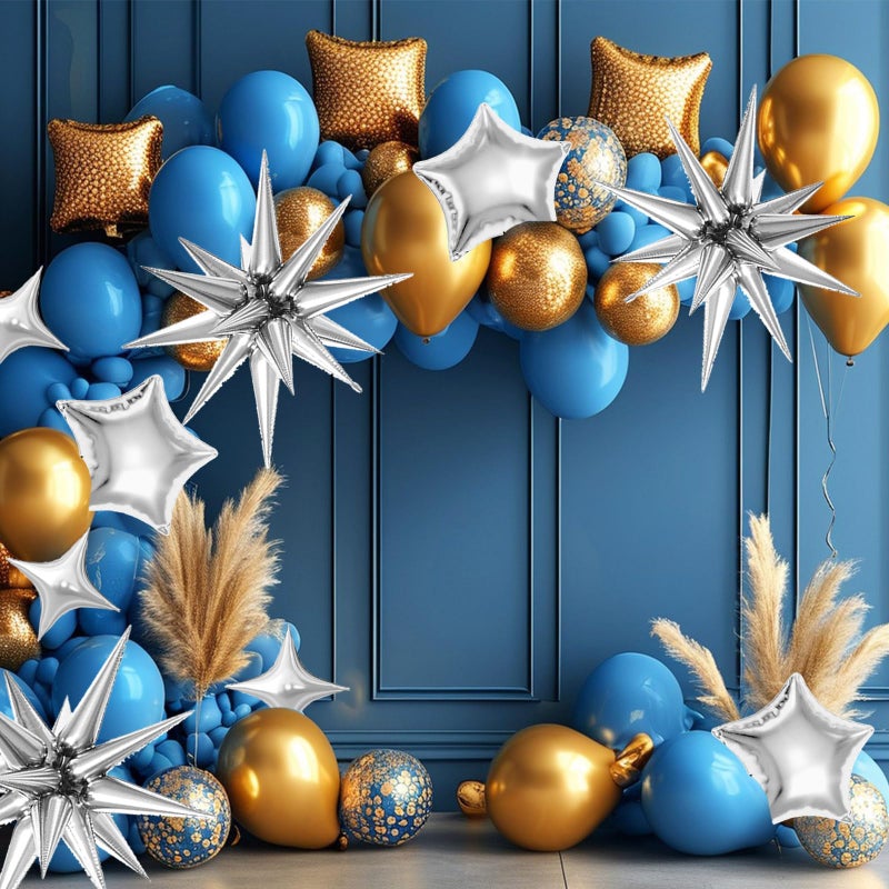BZIDII 22 Pcs Silver Star Balloons,22/18/10 Inch Star Foil Mylar Balloon,Spike Balloon and Four Pointed Balloons for Party Supplies Christmas Birthday Wedding Photo Booth (Silver) - Image 5