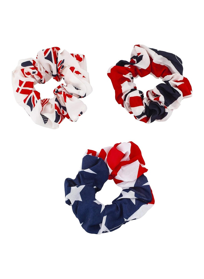 Lux Accessories - Lux Accessories Set 3pc July 4th American Flag Print Hair Elastics and Ties Ponytails - Image 1