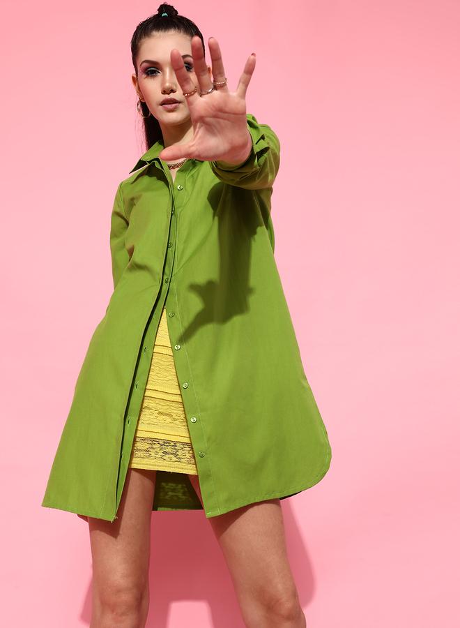 STREET 9 Women Green Solid Oversized Shirt - Image 1