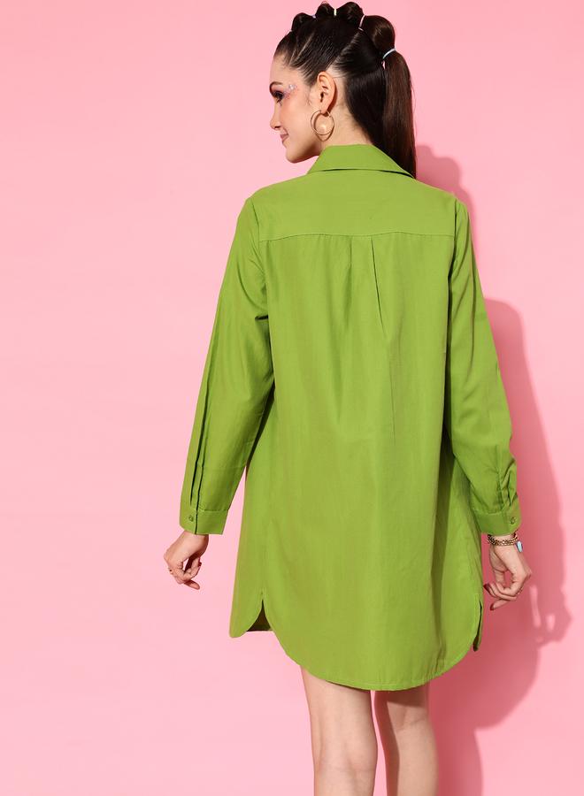 STREET 9 Women Green Solid Oversized Shirt - Image 5