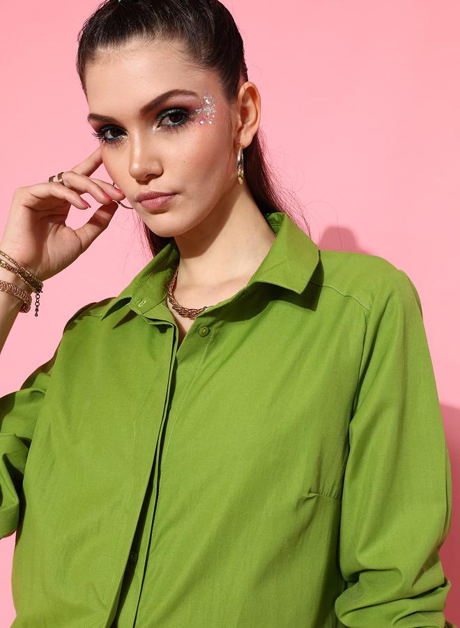 STREET 9 Women Green Solid Oversized Shirt - Image 4
