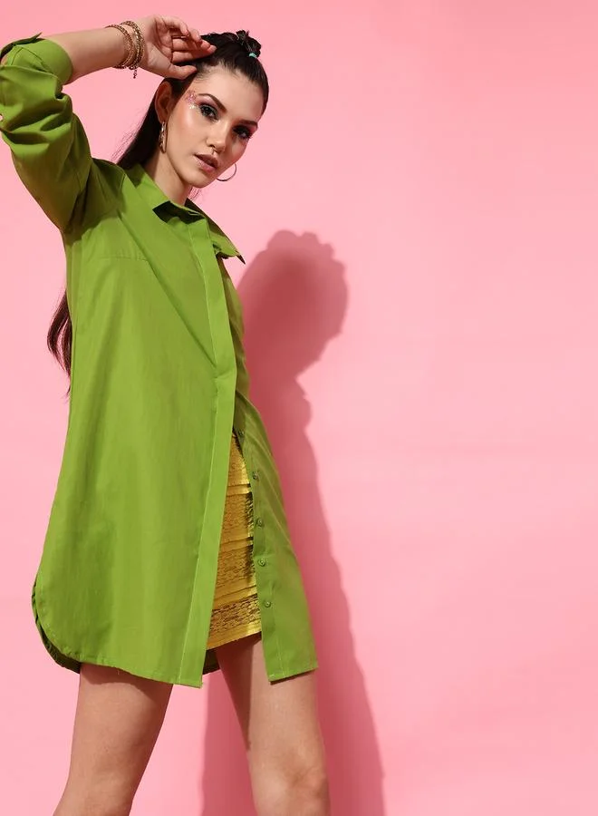STREET 9 STREET 9 Women Green Solid Oversized Shirt
