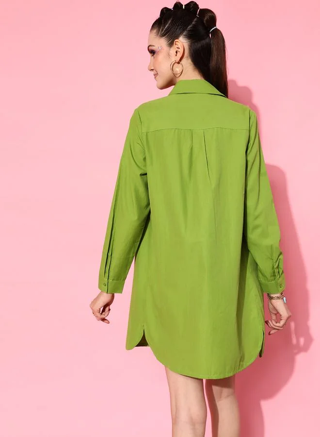 STREET 9 STREET 9 Women Green Solid Oversized Shirt