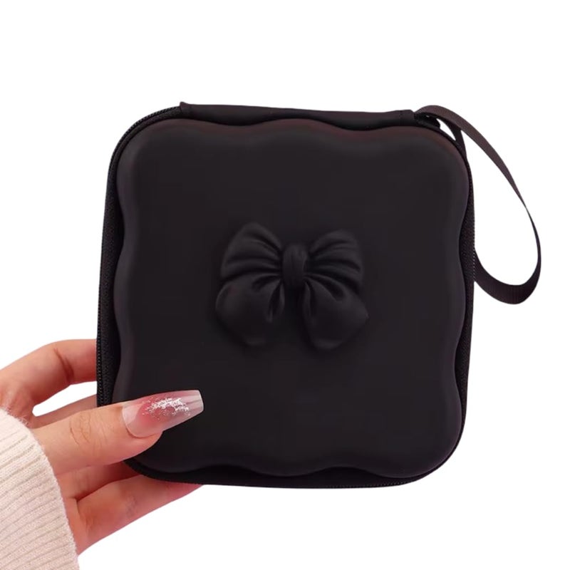 CERLINK Portable Mobile Phone Data Cable Storage Bag Multi-Function Charger Earphone Cord USB Travel Storage Pouch Pack of-1 (Black Bow) - Image 1